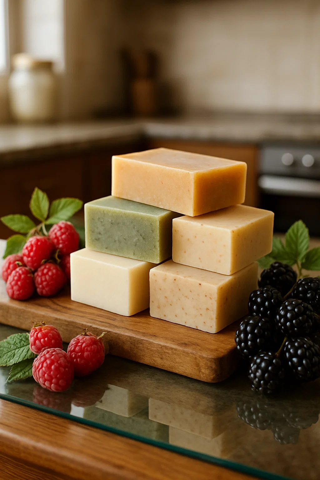Natural handcrafted soaps with berries